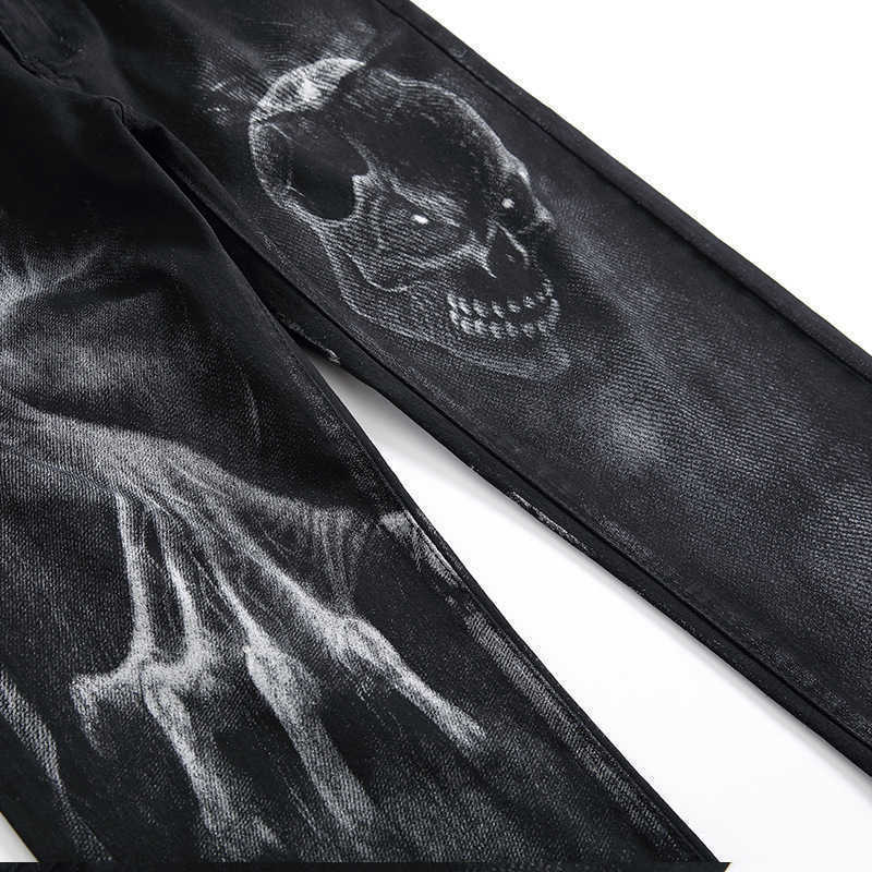 Men's Jeans 2022 Dark Streetwear Skull Print Punk Men Vintage Slim Jeans Trousers Hip Hop Stretch Cotton Denim Pants For Teens Pantnes T221102