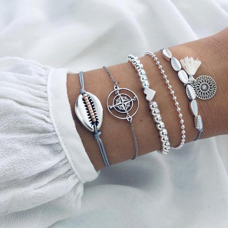 Link Bracelets 5 Pcs/Set Women Fashion Shell Compass Heart Beaded Hollow Geometry Tassel Silver Color Bracelet Set Bohemian Charm Jewelry
Link Bracelets 5 Pcs/Set Women Fashion Shell Compass Heart Beaded Hollow Geometry Tassel Silver Color Bracelet Set Bohemian Charm Jewelry