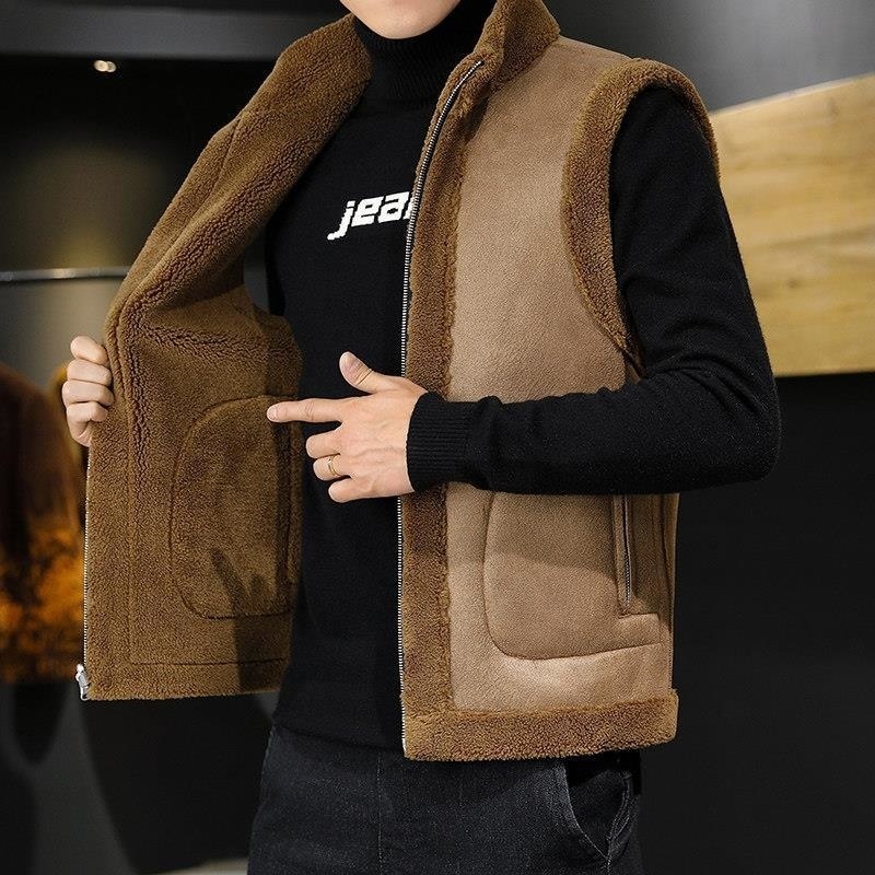 

Men's Vests Winter Lamb Wool Coat Warm Vest Men Fashion Casual Thicken Gilets Male Jacket Can Be Worn On Both Sides Sleeveless Waistcoat 221114