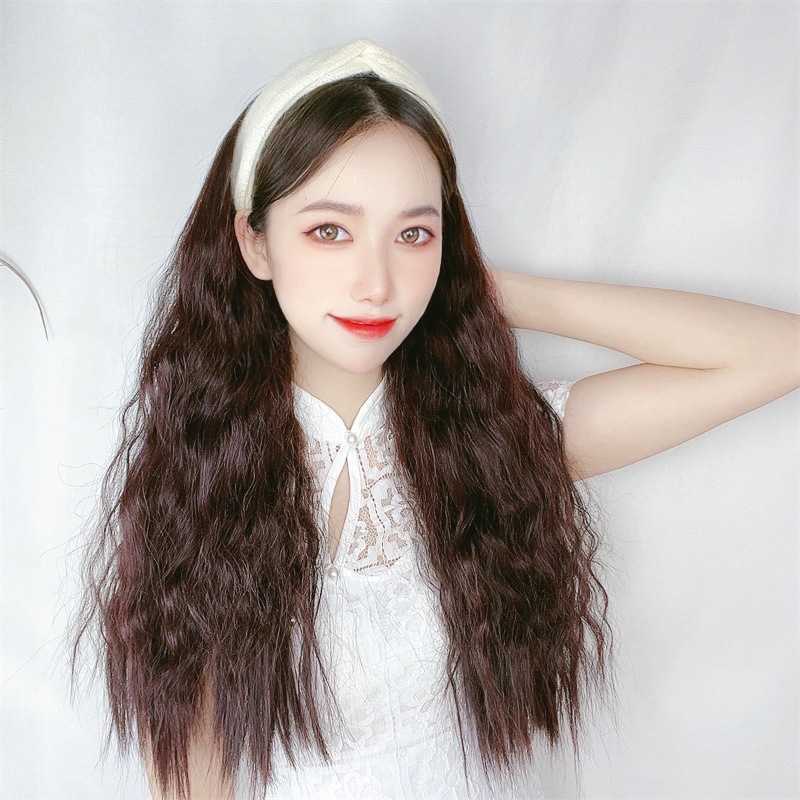 Women's Hair Wigs Lace Synthetic Women's Long Hair Corn Perm Hoop Half Head Net Red Belt Goods Integrated Seaml Wool Curl Wig Cover, Black
Women's Hair Wigs Lace Synthetic Women's Long Hair Corn Perm Hoop Half Head Net Red Belt Goods Integrated Seaml Wool Curl Wig Cover, Black