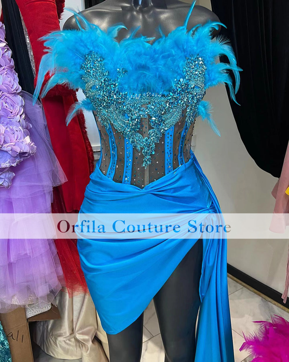Sexy Short Prom Dress With Feather Satin Strapless Birthday Party Cocktail Homecoming Gowns Robe De Bal Graduation Wear, Lavender
Sexy Short Prom Dress With Feather Satin Strapless Birthday Party Cocktail Homecoming Gowns Robe De Bal Graduation Wear, Lavender