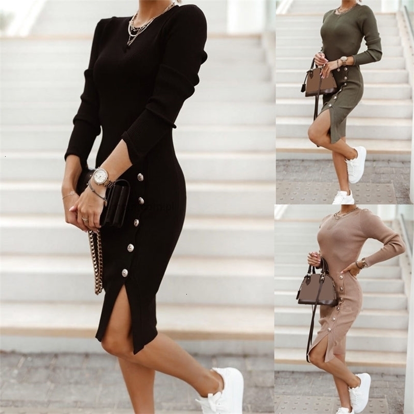 Party Dresses Sexy Bodycon Slit Knitted Women Autumn Long Sleeve High Waist Button Midi Elegant O Neck Elastic 221113, Green
Party Dresses Sexy Bodycon Slit Knitted Women Autumn Long Sleeve High Waist Button Midi Elegant O Neck Elastic 221113, Green
