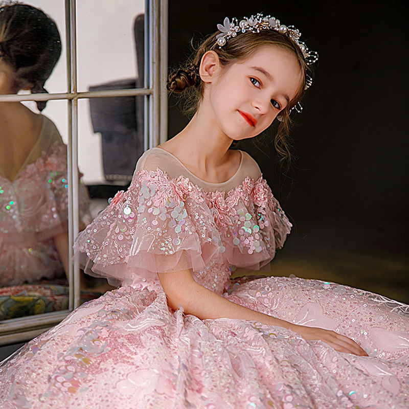 Elegant Pink Princess Pageant Dresses Sequined Applique Or Length Ball Gown Birthday Dress For Teens Toddler Girls Wer Gowns 403 6660312