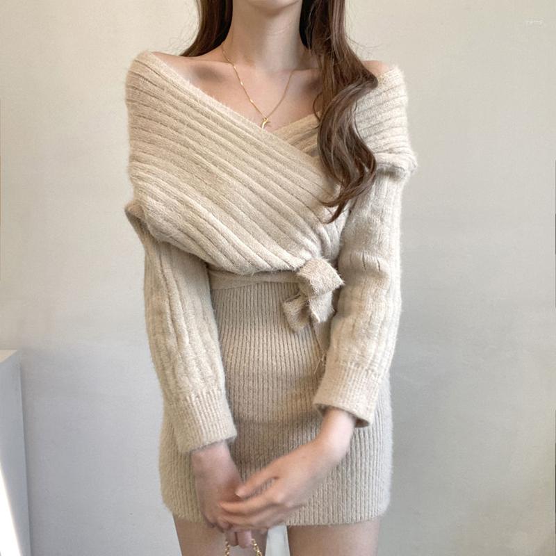 Casual Dresses Slim Cross V-Neck Lace Up Waist Knitted Dress One Piece Wrap Hip Sweater Short Autumn 2022 Solid Women'S Clothing, White
Casual Dresses Slim Cross V-Neck Lace Up Waist Knitted Dress One Piece Wrap Hip Sweater Short Autumn 2022 Solid Women'S Clothing, White