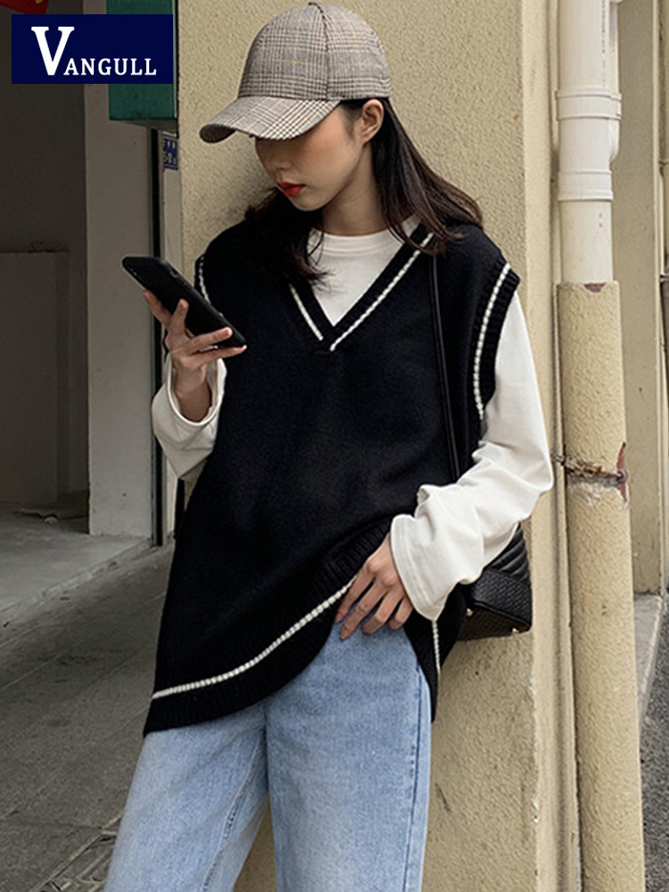 Women's Vests Vangull Women Simple All-match Patchwork Korean Style V-neck Knitted Sweater Leisure Student Sleeveless Female Vintage 221114, Black
Women's Vests Vangull Women Simple All-match Patchwork Korean Style V-neck Knitted Sweater Leisure Student Sleeveless Female Vintage 221114, Black