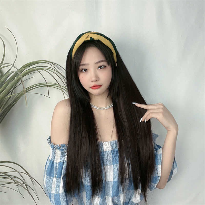 Women's Hair Wigs Lace Synthetic Shake Shop Quick Wig Female Lazy Man Band Black Long Straight Hair Half Natural Head Cover, Yellow and green hair hoop long
Women's Hair Wigs Lace Synthetic Shake Shop Quick Wig Female Lazy Man Band Black Long Straight Hair Half Natural Head Cover, Yellow and green hair hoop long
