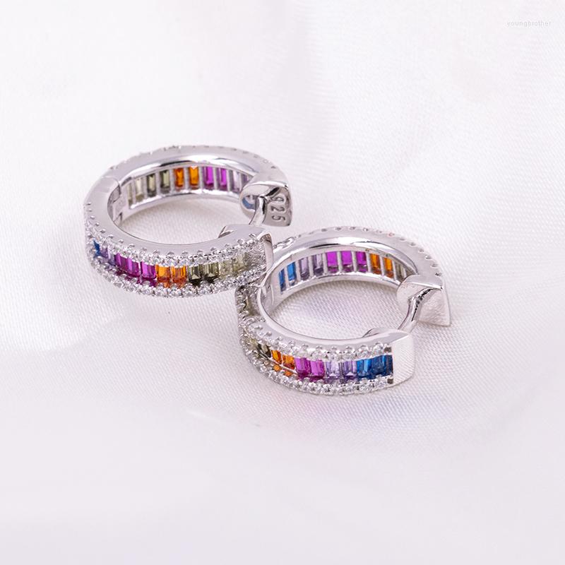 Stud Earrings VARY 925 Sterling Silver Fashion Round Color Zircon Hoop Trend Sweet And Simple Ladies Rainbow Matchi