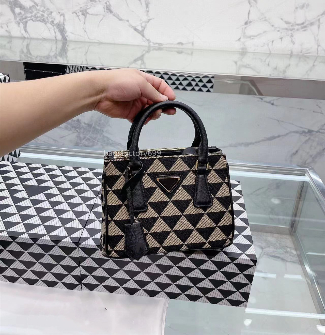 Womens Galleria Fabric Totes Bag Embroidered Triangle Badge Leather Handle With Detachable Strap French Outdoors Mini Shopping Sacoche Designer Handbags 22/28cm, Box
Womens Galleria Fabric Totes Bag Embroidered Triangle Badge Leather Handle With Detachable Strap French Outdoors Mini Shopping Sacoche Designer Handbags 22/28cm, Box