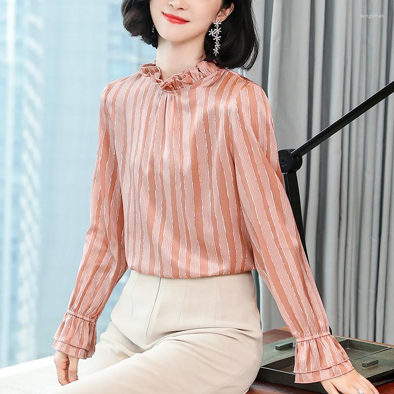 Women's Blouses Spring Autumn Women's Vintage Shirts Elegant Stand Collar Long Flare Sleeve Woman Striped Shirt Tops Real Silk Blouse, Green
Women's Blouses Spring Autumn Women's Vintage Shirts Elegant Stand Collar Long Flare Sleeve Woman Striped Shirt Tops Real Silk Blouse, Green