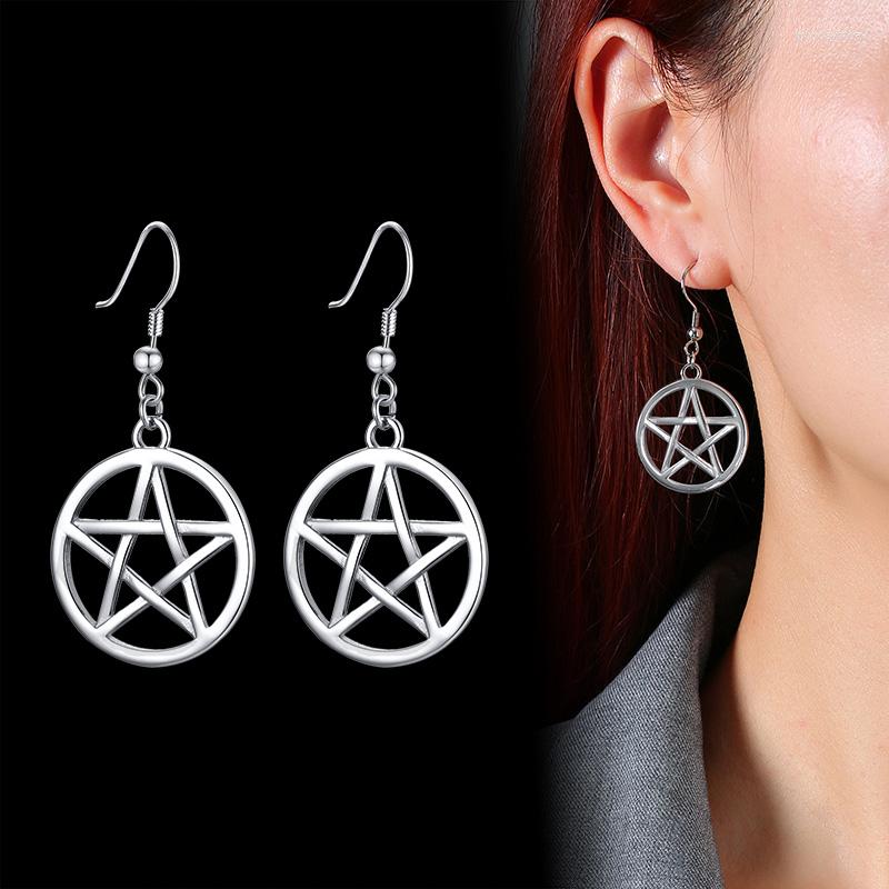 Hoop Earrings Fashion Women Vintage Silver Color Pentacle Pendant Dangles For Girl
Hoop Earrings Fashion Women Vintage Silver Color Pentacle Pendant Dangles For Girl