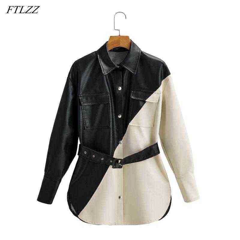 Ftlzz Spring Autumn Soft Faux Leather Jacket Black White Splicing Pu Leather Jacket Collar High Waist Slim Outfit With Belt J220727
Ftlzz Spring Autumn Soft Faux Leather Jacket Black White Splicing Pu Leather Jacket Collar High Waist Slim Outfit With Belt J220727