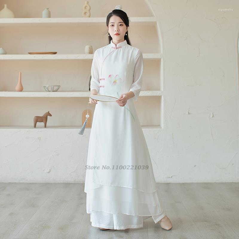 Ethnic Clothing 2022 Traditional Chinese Vintage Zen Set Improved Hanfu Clothes Women National Flower Print Chiffon Qipao Dress Pants
Ethnic Clothing 2022 Traditional Chinese Vintage Zen Set Improved Hanfu Clothes Women National Flower Print Chiffon Qipao Dress Pants