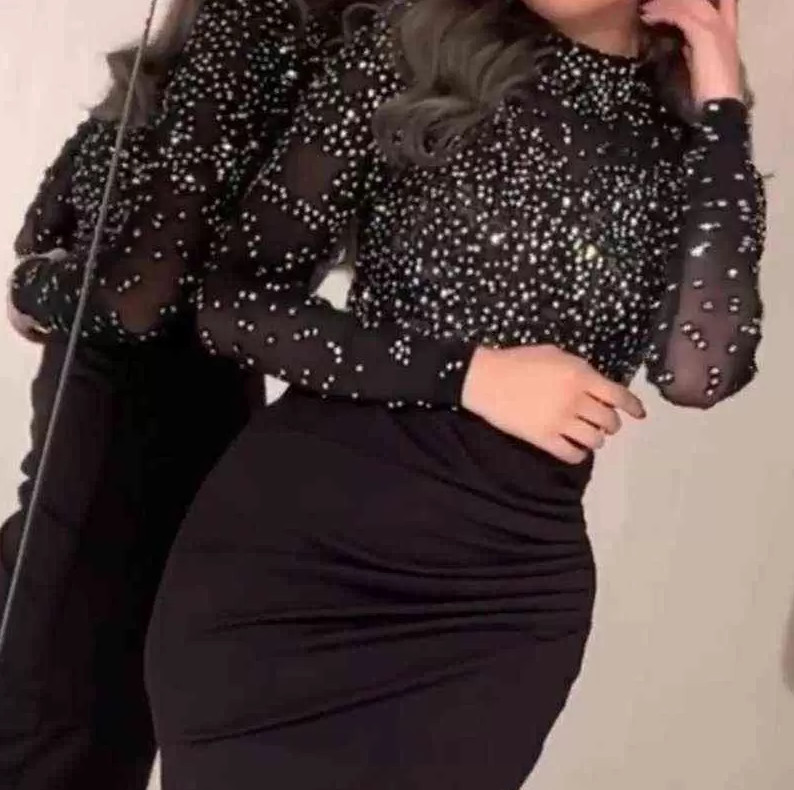 Aso Ebi Arabic Mermaid Evening Dresses Sheer High Neck Long Sleeve Beaded Ruched Splt Party Formal Prom Dresses