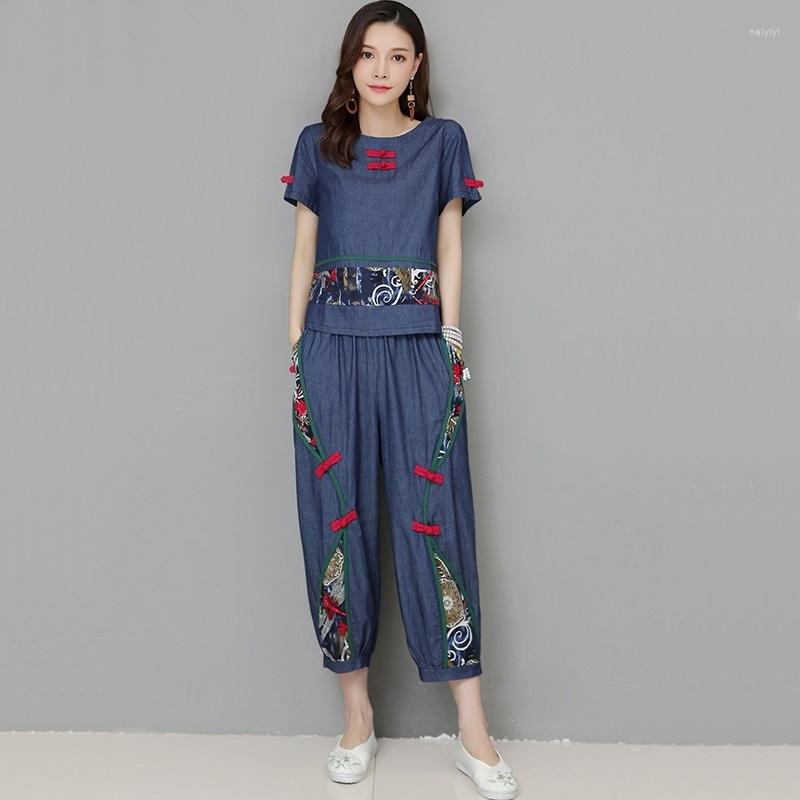 Ethnic Clothing Chinese Fashion Style Summer Women Vintage Cotton Two Pieces Sets Ladies O-Neck Loose Tops And Elastic Harem Pants 12403
Ethnic Clothing Chinese Fashion Style Summer Women Vintage Cotton Two Pieces Sets Ladies O-Neck Loose Tops And Elastic Harem Pants 12403