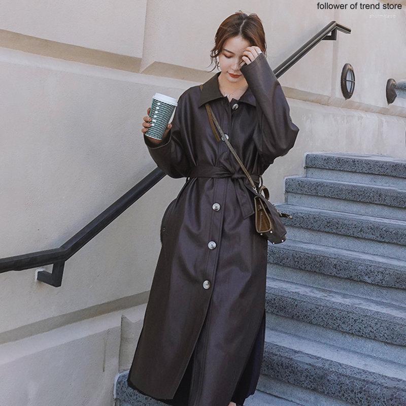 Women' Leather Long Coat Women' Medium Length Knee 2022 Elegant Lady Office Winter Autumn Trench For Women, No belt
Women' Leather Long Coat Women' Medium Length Knee 2022 Elegant Lady Office Winter Autumn Trench For Women, No belt