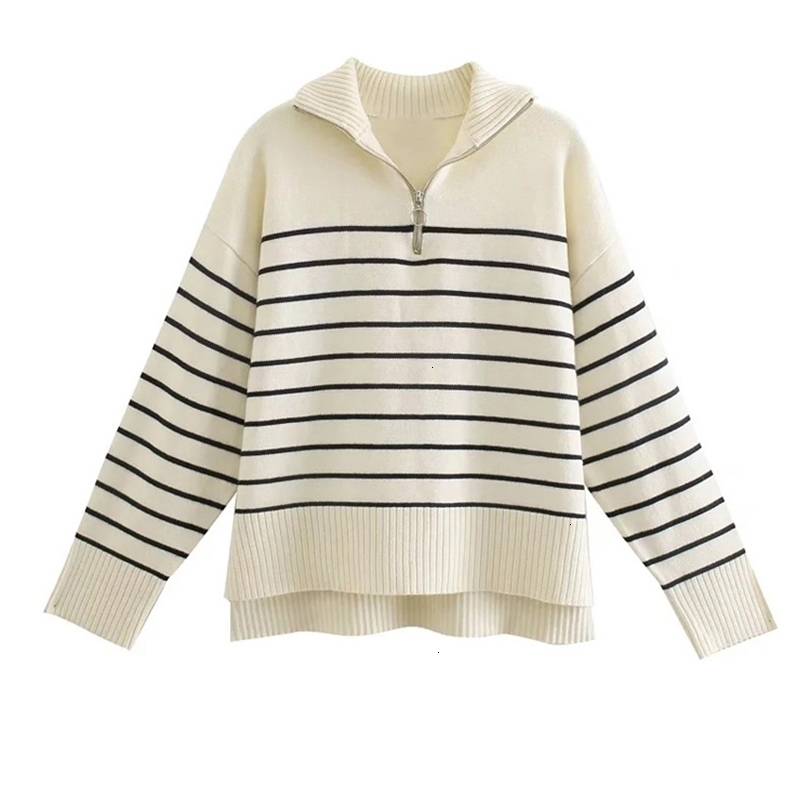 Womens Sweaters TRAF Women Fashion Loose Striped Asymmetry Knitted Vintage Long Sleeve Zipup Female Pullovers Chic Tops 221113, As picture
Womens Sweaters TRAF Women Fashion Loose Striped Asymmetry Knitted Vintage Long Sleeve Zipup Female Pullovers Chic Tops 221113, As picture