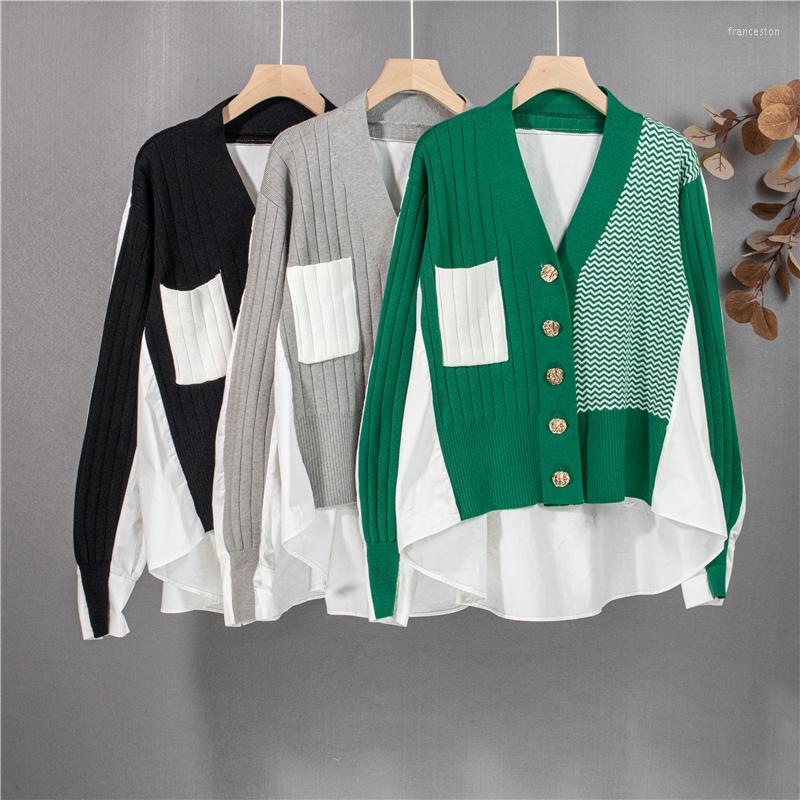 Women's Knits Korean Women's Fashion Shirt Patchwork Knitted Sweater Autumn Long Sleeve Irregular Knitwear Single-Breasted Loose, Green
Women's Knits Korean Women's Fashion Shirt Patchwork Knitted Sweater Autumn Long Sleeve Irregular Knitwear Single-Breasted Loose, Green