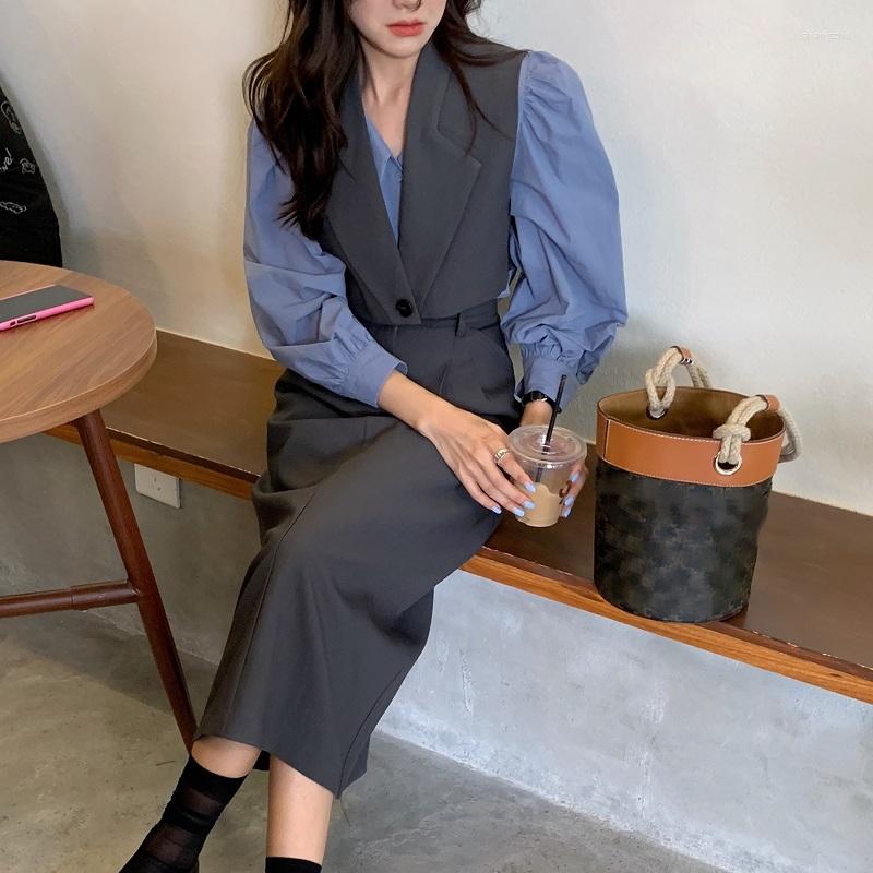 Work Dresses Herstory Spring Autumn 3-Piece Set Skirt Women Korean Fashion Lapel Puff Sleeve Shirt Short Vest Waist Slim Skirts Outfit, Blue vest
Work Dresses Herstory Spring Autumn 3-Piece Set Skirt Women Korean Fashion Lapel Puff Sleeve Shirt Short Vest Waist Slim Skirts Outfit, Blue vest