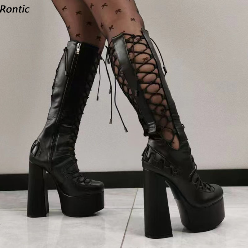 Rontic Handmade Women Summer Knee Boots Hollow Out Faux Leather Side Zipper Chunky Heel Round Toe Black Party Shoes US Size 5-15, Blue
Rontic Handmade Women Summer Knee Boots Hollow Out Faux Leather Side Zipper Chunky Heel Round Toe Black Party Shoes US Size 5-15, Blue