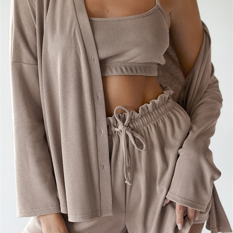 Women' Sleepwear Sexy Pyjamas Hiloc Ice Silk Ribbed Pajamas Set Woman 3 Pieces Brown Single Breasted Home Suit Spaghetti Strap Crop Top With Shorts 221113, Pink
Women' Sleepwear Sexy Pyjamas Hiloc Ice Silk Ribbed Pajamas Set Woman 3 Pieces Brown Single Breasted Home Suit Spaghetti Strap Crop Top With Shorts 221113, Pink