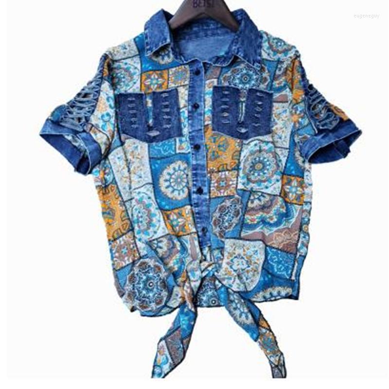 Women's Blouses Short Sleeve Women Blouse Summer Denim Chiffon Spliced And Shirts Loose Tops Print Shirt Mujer, Picture color
Women's Blouses Short Sleeve Women Blouse Summer Denim Chiffon Spliced And Shirts Loose Tops Print Shirt Mujer, Picture color