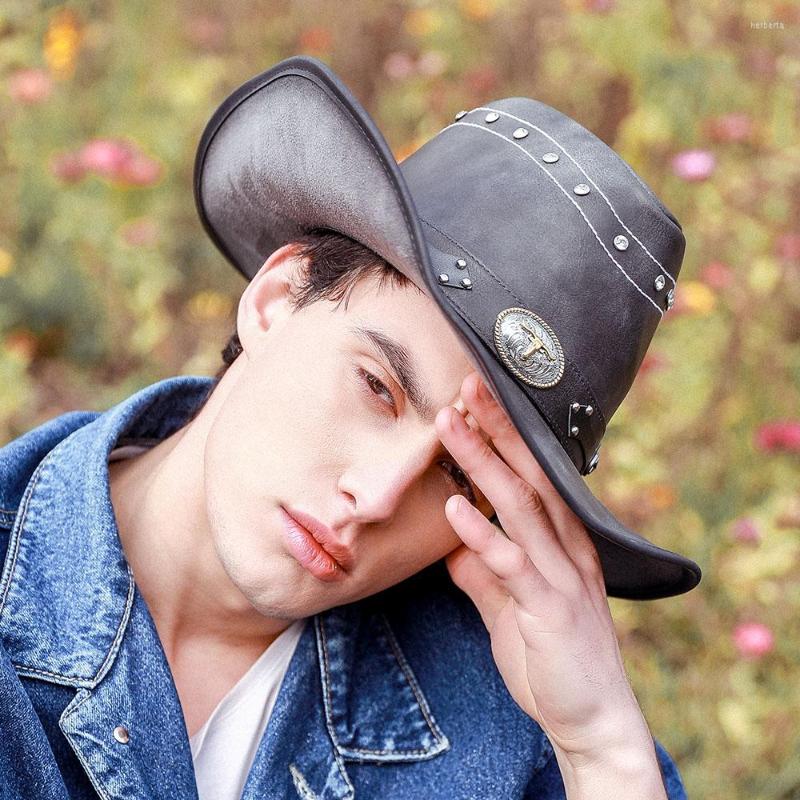 Berets Leather Men Western Fedora Hat For Dad Gentleman Sombrero Hombre Jazz Cow Size 58CM, Khaki
Berets Leather Men Western Fedora Hat For Dad Gentleman Sombrero Hombre Jazz Cow Size 58CM, Khaki
