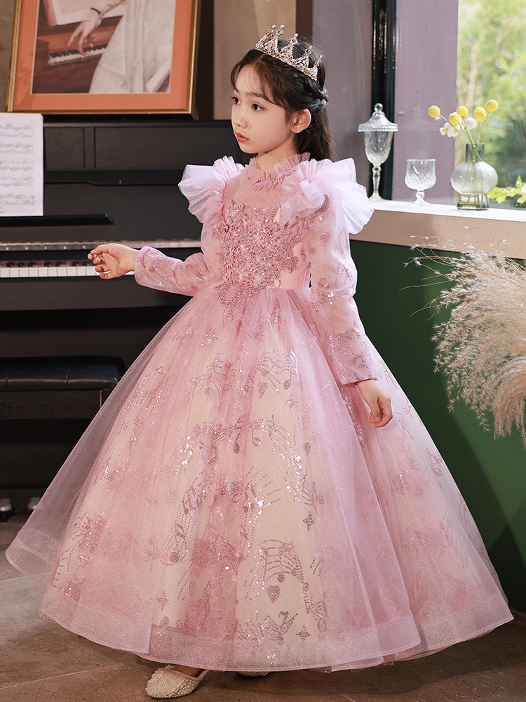 Long Sleeves Wer Girls Dresses With Lace Appliques Beads Bow Sheer Necke Girl Pageant Sexy Back Birthday Kids Communion Dress 403 6660311