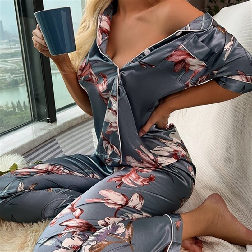 Women's Sleepwear Sexy Pyjamas Pyjama Femme 2 piece set Womens Short Sleeve Pajamas Autumn Satin Silk Trousers Suit Set Pjs Mujer Pijama Sleepwear 221113, Purple flower
Women's Sleepwear Sexy Pyjamas Pyjama Femme 2 piece set Womens Short Sleeve Pajamas Autumn Satin Silk Trousers Suit Set Pjs Mujer Pijama Sleepwear 221113, Purple flower