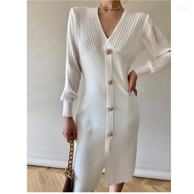 Casual Dresses Pleated Chiffon Patchwork Knitted Dress 2022 Autumn Long Sleeve Elegant V-neck Midi High Waist Sweater Vestidos, Black
Casual Dresses Pleated Chiffon Patchwork Knitted Dress 2022 Autumn Long Sleeve Elegant V-neck Midi High Waist Sweater Vestidos, Black