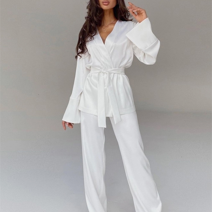 Women' Sleepwear Sexy Pyjamas Solid Color Pajamas For Women Robe Sets Full Sleeves Womens Home Clothes Trouser Suits Satin Nightgowns Spring Loungewear, White
Women' Sleepwear Sexy Pyjamas Solid Color Pajamas For Women Robe Sets Full Sleeves Womens Home Clothes Trouser Suits Satin Nightgowns Spring Loungewear, White