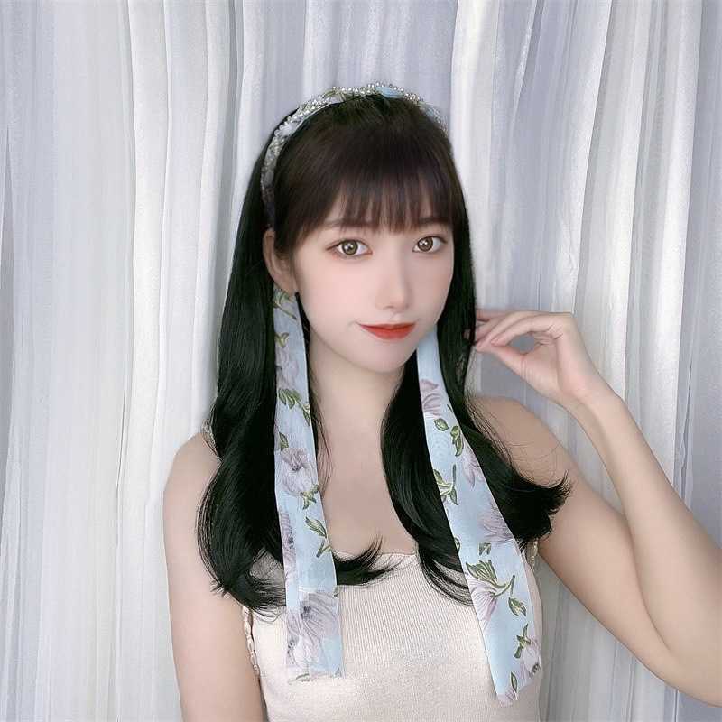 Women's Hair Wigs Lace Synthetic Live Broadcast with Streamer Band Wig Female Long Half Head in Summer Net Red Imitation Curly Hair, Floral ribbon headband: black wig
Women's Hair Wigs Lace Synthetic Live Broadcast with Streamer Band Wig Female Long Half Head in Summer Net Red Imitation Curly Hair, Floral ribbon headband: black wig