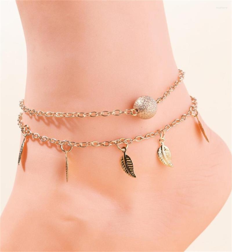 

Anklets Bohemia Beach Barefoot Sandals Anklet Chain Gold Color Leaf Pendant Foot Bracelet Fashion Jewelry For Women Ankle Wholesale