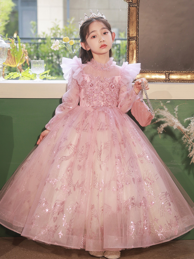 Long Sleeves Wer Girls Dresses With Lace Appliques Beads Bow Sheer Necke Girl Pageant Sexy Back Birthday Kids Communion Dress 403 6660311