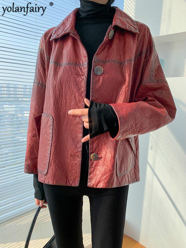 Women' Leather 2022 Spring Women' Real Jacket Vintage Genuine Sheepskin Coat Clothes Korean Motorcycle Jackets KJ4412, Wine red
Women' Leather 2022 Spring Women' Real Jacket Vintage Genuine Sheepskin Coat Clothes Korean Motorcycle Jackets KJ4412, Wine red
