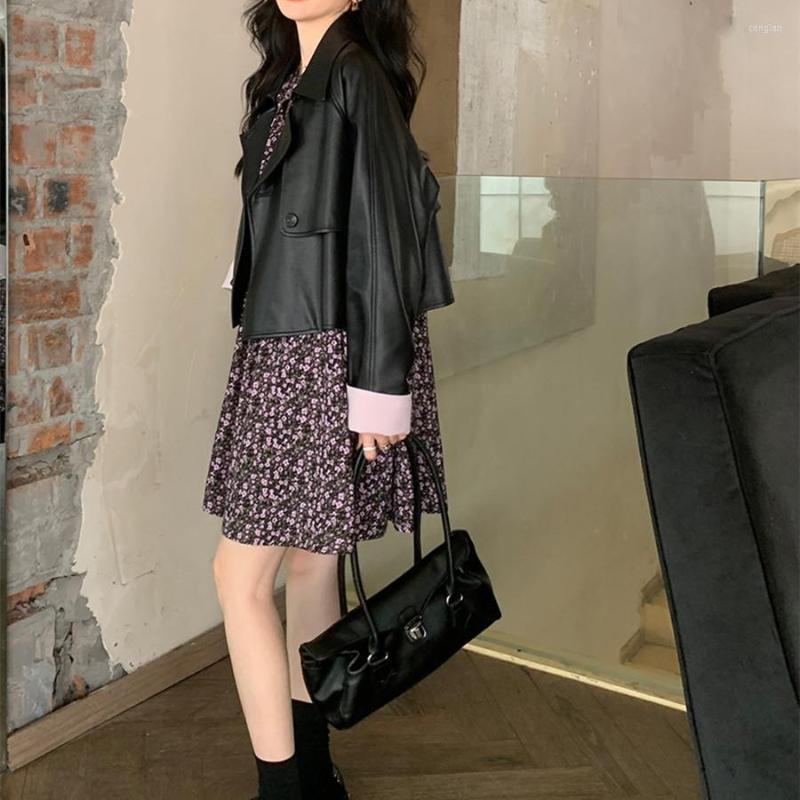 Women's Leather Sweet Girl Young Women Autumn Short Jackets Black Patchwork Coat Women's Korean Fashion Loose Motorcycle Jacket
Women's Leather Sweet Girl Young Women Autumn Short Jackets Black Patchwork Coat Women's Korean Fashion Loose Motorcycle Jacket