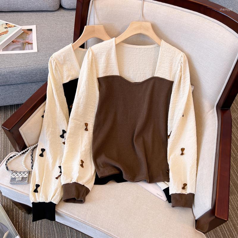 Women' T Shirts Square Collar Splice Knitted Long Sleeve T-Shirt Women' Spring And Autumn Elegant Unique Bowknot Slim Short Pullover, Black
Women' T Shirts Square Collar Splice Knitted Long Sleeve T-Shirt Women' Spring And Autumn Elegant Unique Bowknot Slim Short Pullover, Black