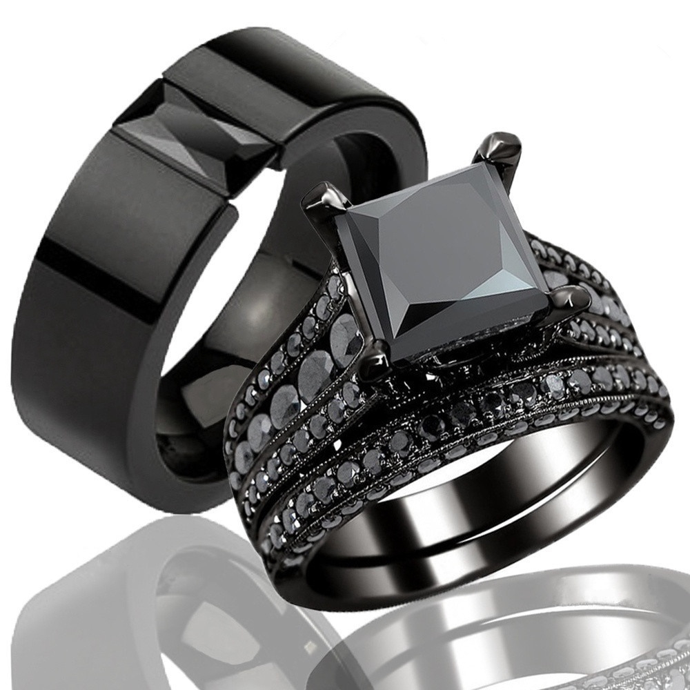 Fashion Couple Jewelry Lovers Rings Women's Black Zircon Engagement Ring Set Men's Stainless Steel Wedding Band Anniversary Gift
Fashion Couple Jewelry Lovers Rings Women's Black Zircon Engagement Ring Set Men's Stainless Steel Wedding Band Anniversary Gift