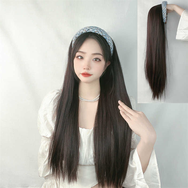 Women's Hair Wigs Lace Synthetic Wig Female Band Straight Half Cap Net Red Same Style Tracel Imitation Black Long Hair, Black wig
Women's Hair Wigs Lace Synthetic Wig Female Band Straight Half Cap Net Red Same Style Tracel Imitation Black Long Hair, Black wig
