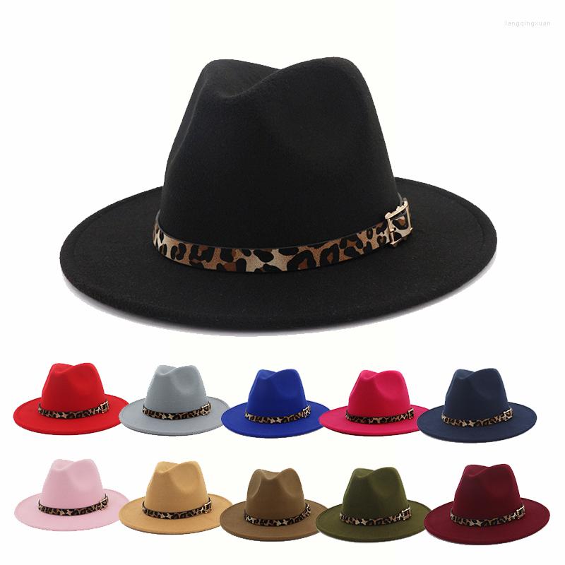 Berets Autumn Winter Fedora Hats For Men Women Leopard Belt Imitation Woolen Felt Hat Big Brim Jazz Cap Godfather Sombrero Caps, Black
Berets Autumn Winter Fedora Hats For Men Women Leopard Belt Imitation Woolen Felt Hat Big Brim Jazz Cap Godfather Sombrero Caps, Black