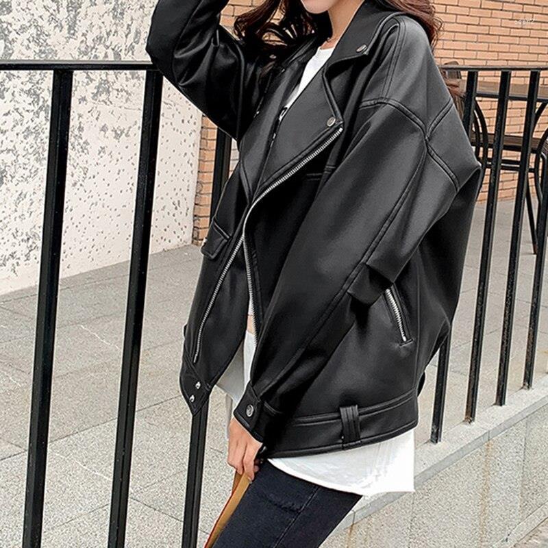 Women' Leather Faux Jacket Lapel Zipper Women Casual PU Loose Motorcycle Coat Punk Female Streetwear Oversized Outerwear, Black
Women' Leather Faux Jacket Lapel Zipper Women Casual PU Loose Motorcycle Coat Punk Female Streetwear Oversized Outerwear, Black