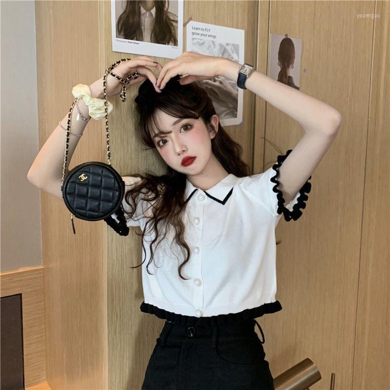 Women' T Shirts Woman TShirts 2022 Amoi Elegant Polo Lapel Pearl Buckle T-shirt Ruffled Short Sleeves Knitted Top Crop Mujer Camisetas, Yellow
Women' T Shirts Woman TShirts 2022 Amoi Elegant Polo Lapel Pearl Buckle T-shirt Ruffled Short Sleeves Knitted Top Crop Mujer Camisetas, Yellow