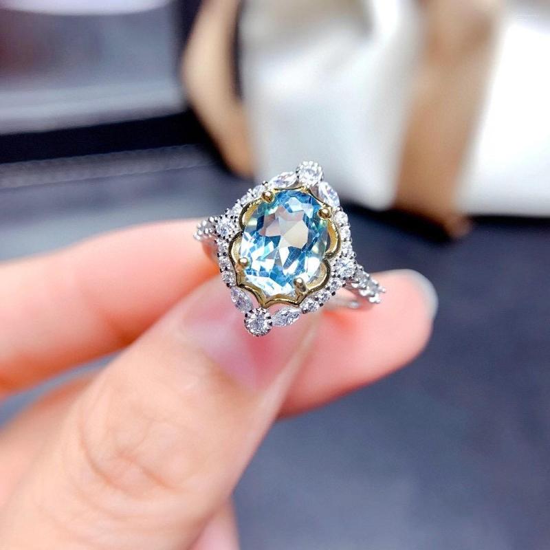 Cluster Rings Trendy Topaz Ring Natural Real 925 Sterling Silver