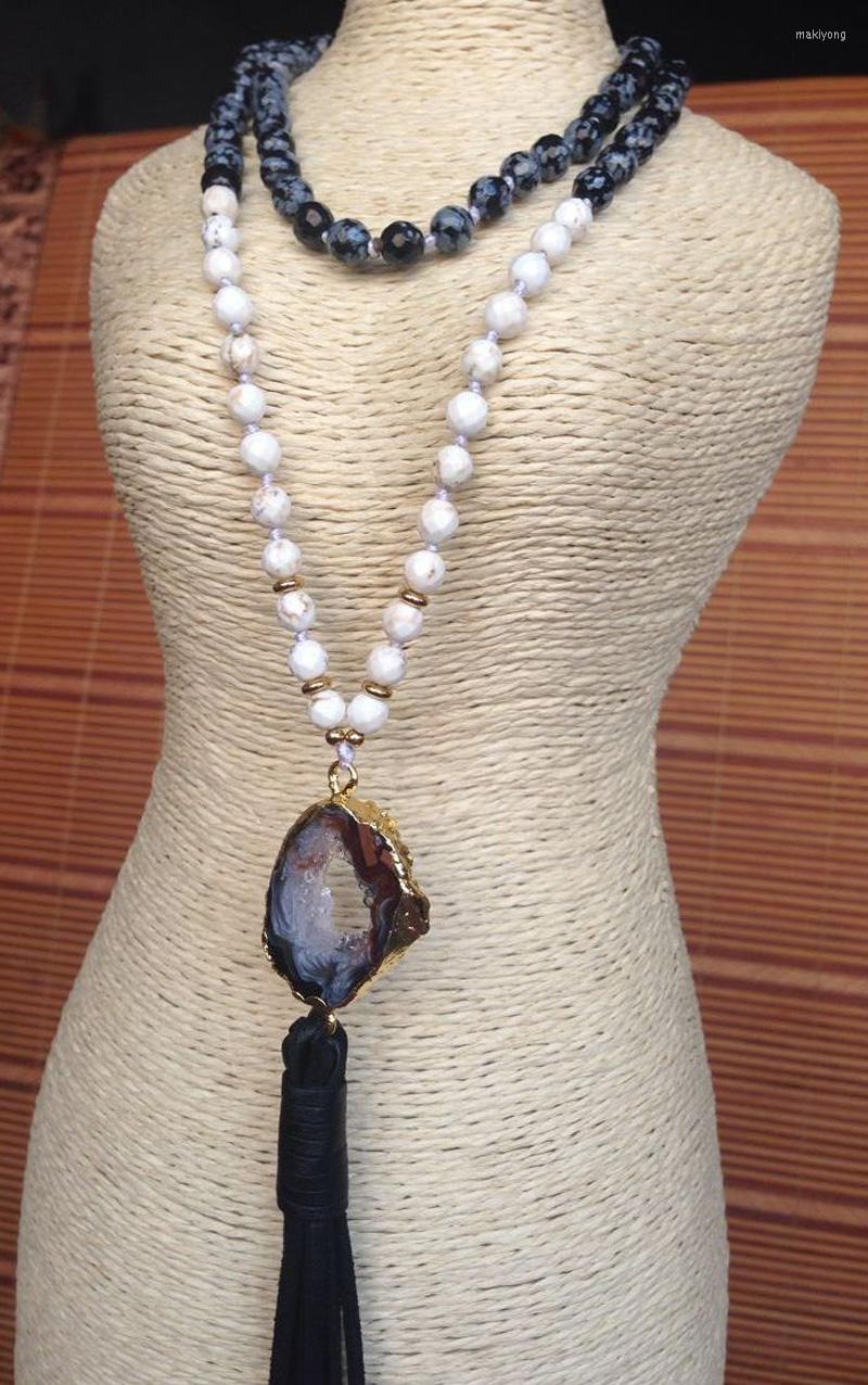 Pendant Necklaces YA2214 Natural Geode Agat Druzy Gold White Stone Obsidian Knot Beads Handmade Necklace 30inch Long
Pendant Necklaces YA2214 Natural Geode Agat Druzy Gold White Stone Obsidian Knot Beads Handmade Necklace 30inch Long