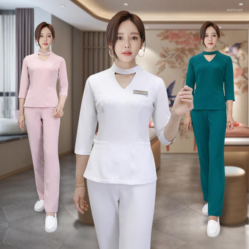 Women' Two Piece Pants Beauty Salon Beautician Solid Color Work Uniforms Sauna Foot Bath Women Summer Workwear Sets Spa Massage Female, White
Women' Two Piece Pants Beauty Salon Beautician Solid Color Work Uniforms Sauna Foot Bath Women Summer Workwear Sets Spa Massage Female, White