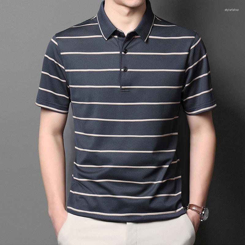 Men's Polos 2022 Summer Short Sleeve Mulberry Silk T-shirt Middle-Aged Loose Polo Collar Stripes Half Ice, Blue and gray
Men's Polos 2022 Summer Short Sleeve Mulberry Silk T-shirt Middle-Aged Loose Polo Collar Stripes Half Ice, Blue and gray
