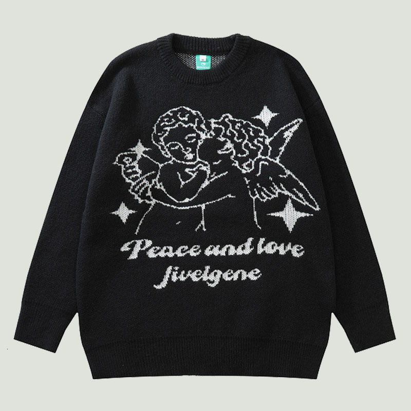 Men's Sweaters Streetwear Knitted Mens Angel Printed Jumper Autumn Hip Hop Harajuku Oversized Casual O-Neck Pullover Unisex Black 221114, White t shirts 
Men's Sweaters Streetwear Knitted Mens Angel Printed Jumper Autumn Hip Hop Harajuku Oversized Casual O-Neck Pullover Unisex Black 221114, White t shirts