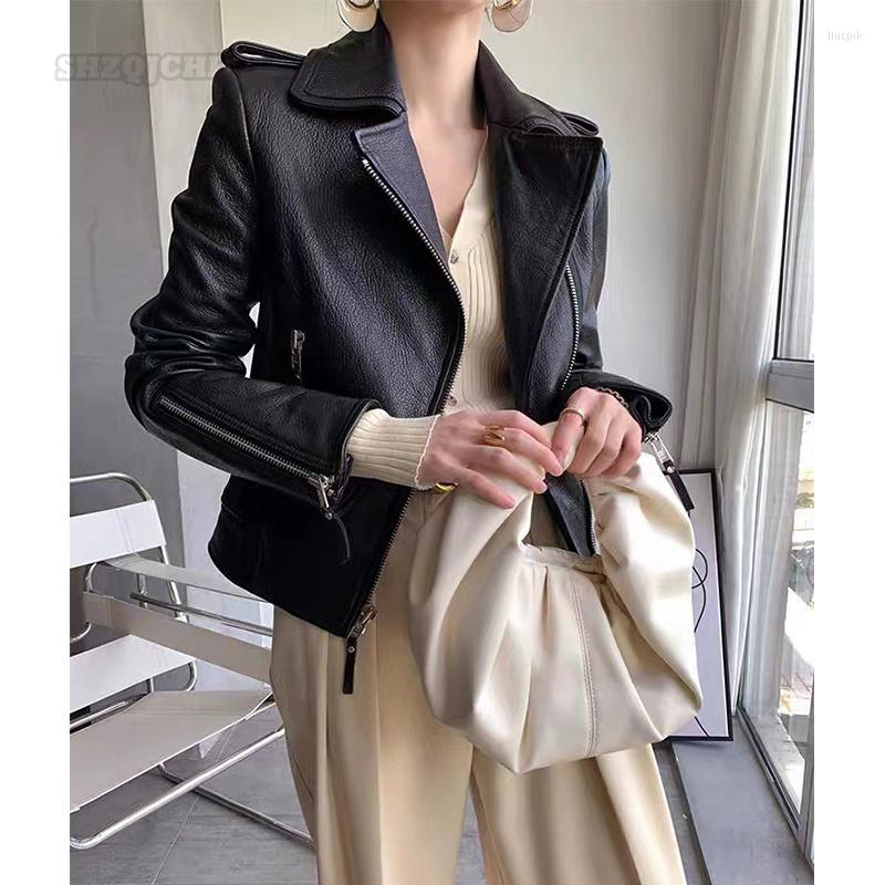 Women' Leather 2022Autumn Fashion Women' Sheepskin Jacket Genuine Temperament Lapel Zipper Short Fit Ladies Black Coat
Women' Leather 2022Autumn Fashion Women' Sheepskin Jacket Genuine Temperament Lapel Zipper Short Fit Ladies Black Coat