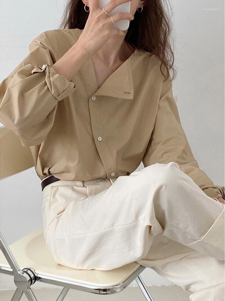 Women' Blouses Skew Collar Loose Shirt For Women Solid Color Single Breasted Long Sleeve Female Fashion Top 2022 Summer B665, Khaki
Women' Blouses Skew Collar Loose Shirt For Women Solid Color Single Breasted Long Sleeve Female Fashion Top 2022 Summer B665, Khaki