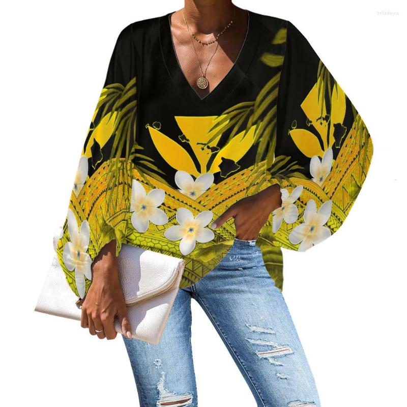 

Women's Blouses HYCOOL Sexy Vneck Club Chiffon Tops And Polynesian Tribal Print Blouse Women Long Sleeve Womens Winter Top, Hbc212414b2