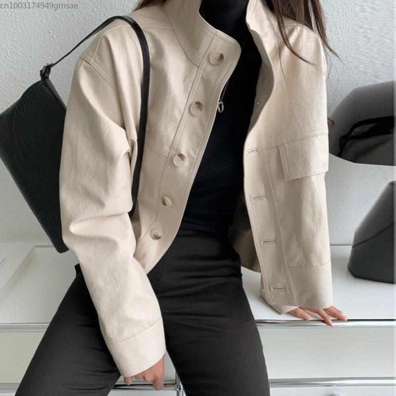 Women's Leather Korean Chic Autumn Vintage Beige White Stand Collar Casual Jacket Loose Single Breasted Short Coat Women
Women's Leather Korean Chic Autumn Vintage Beige White Stand Collar Casual Jacket Loose Single Breasted Short Coat Women